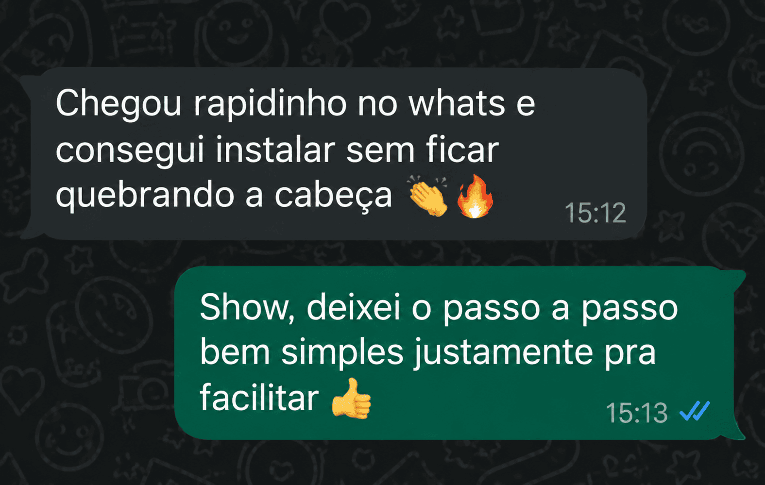 Mensagem sobre recebimento pelo WhatsApp e instalação