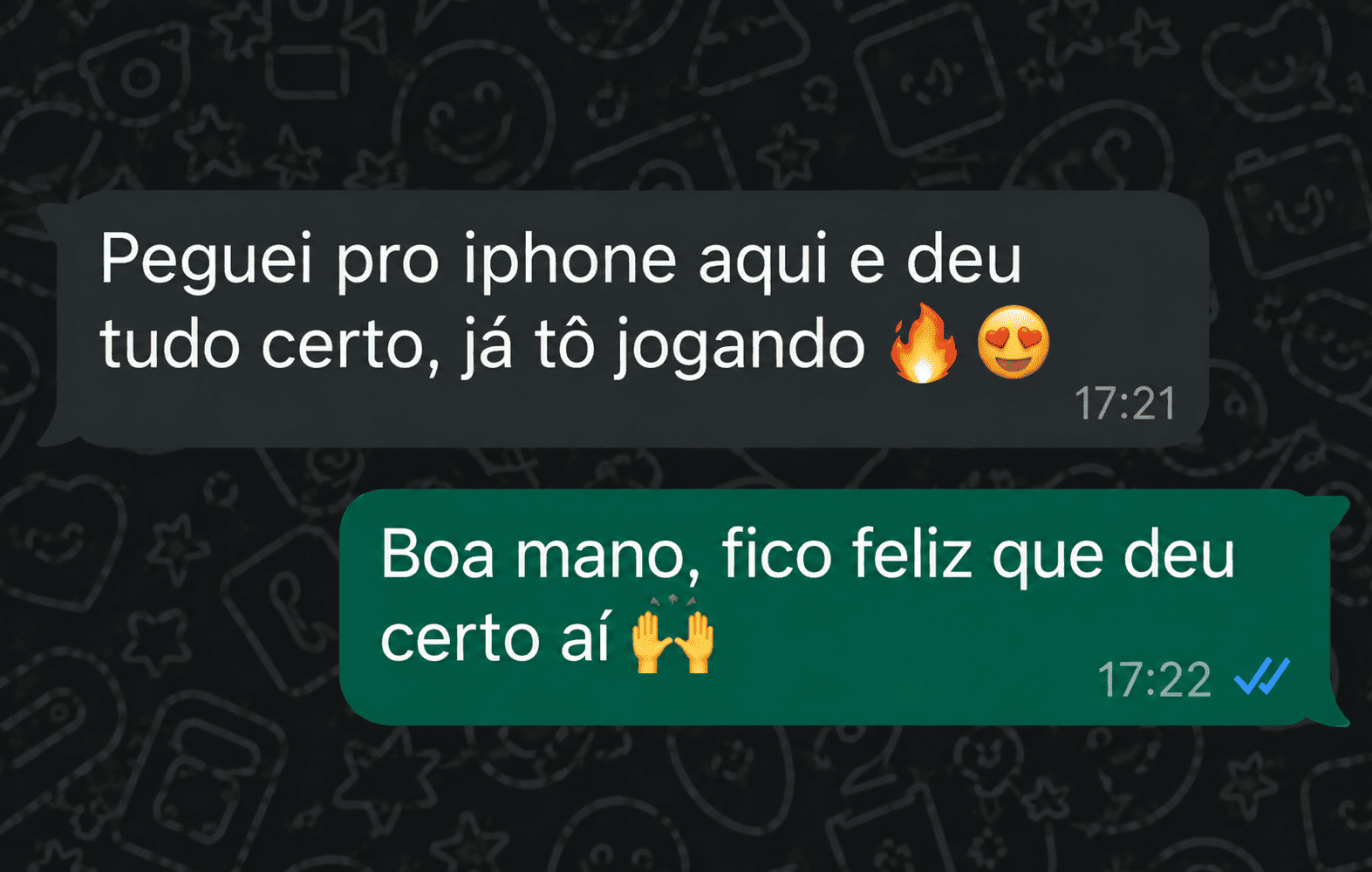 Mensagem sobre a experiência no iPhone
